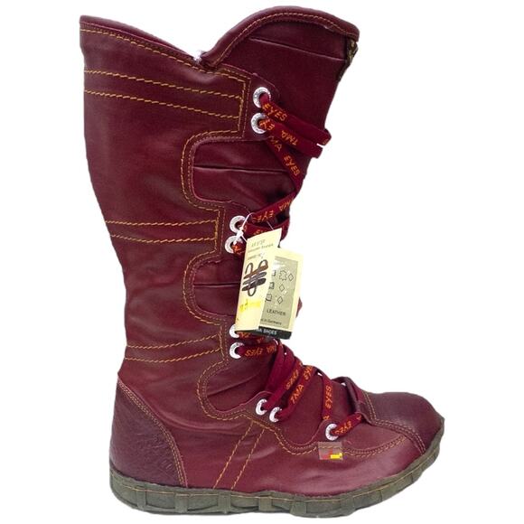 TMA EYES Tall Leather Distressed Moto Boots Women's size 9 Burgundy Orange - Picture 2 of 8